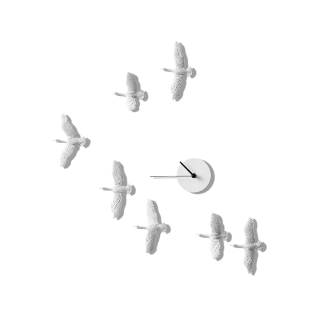 Clock Haoshi Migratory V Form available at Spacio retail stores in Mumbaii & Kolkata and online.