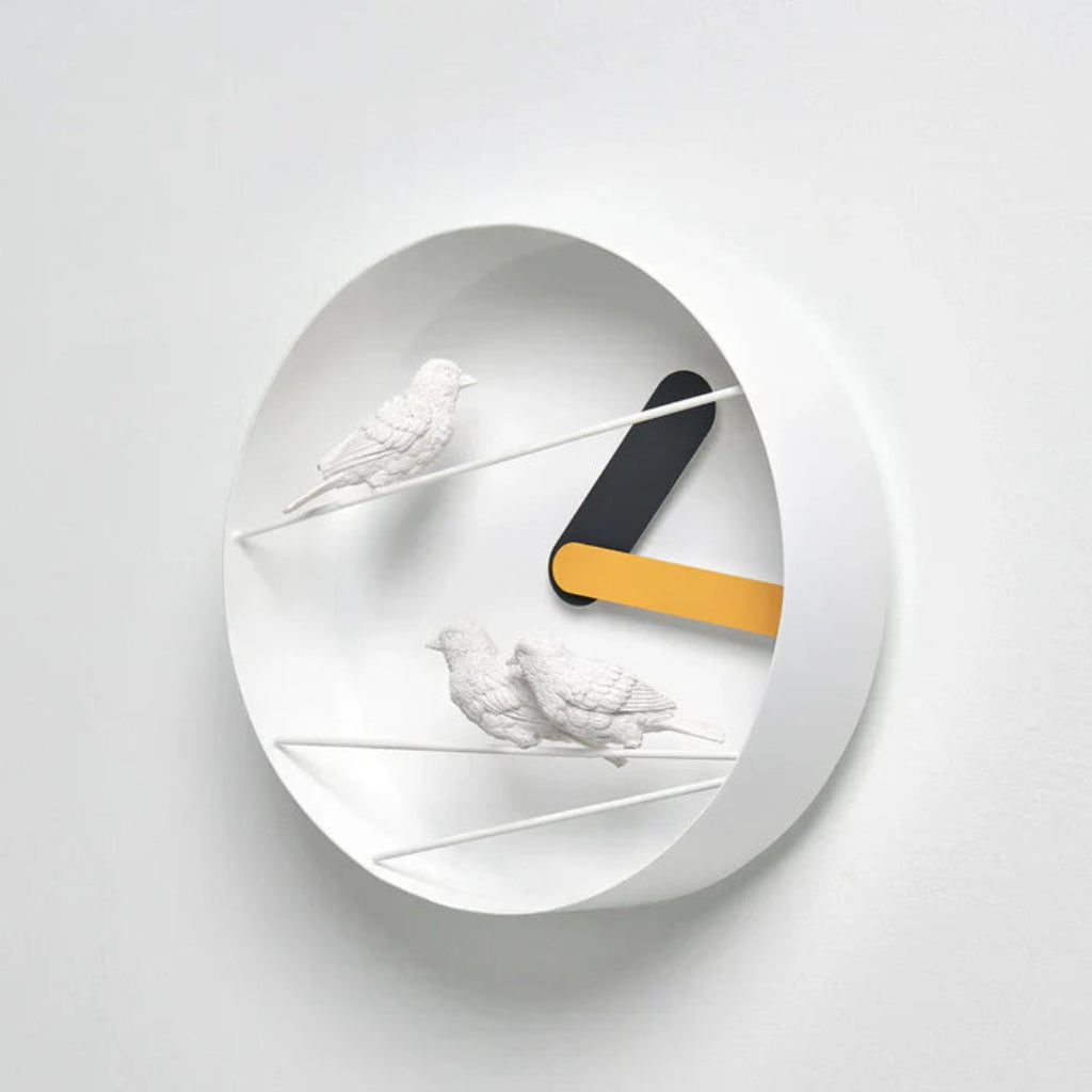 Clock Haoshi Sparrow Round Yellow Gray available at Spacio retail stores in Mumbaii & Kolkata and online.