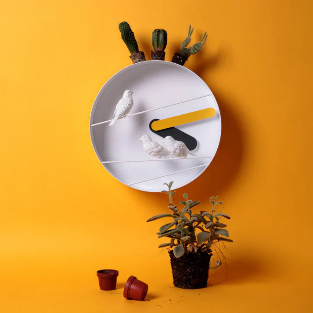 Clock Haoshi Sparrow Round Yellow Gray Spacio India