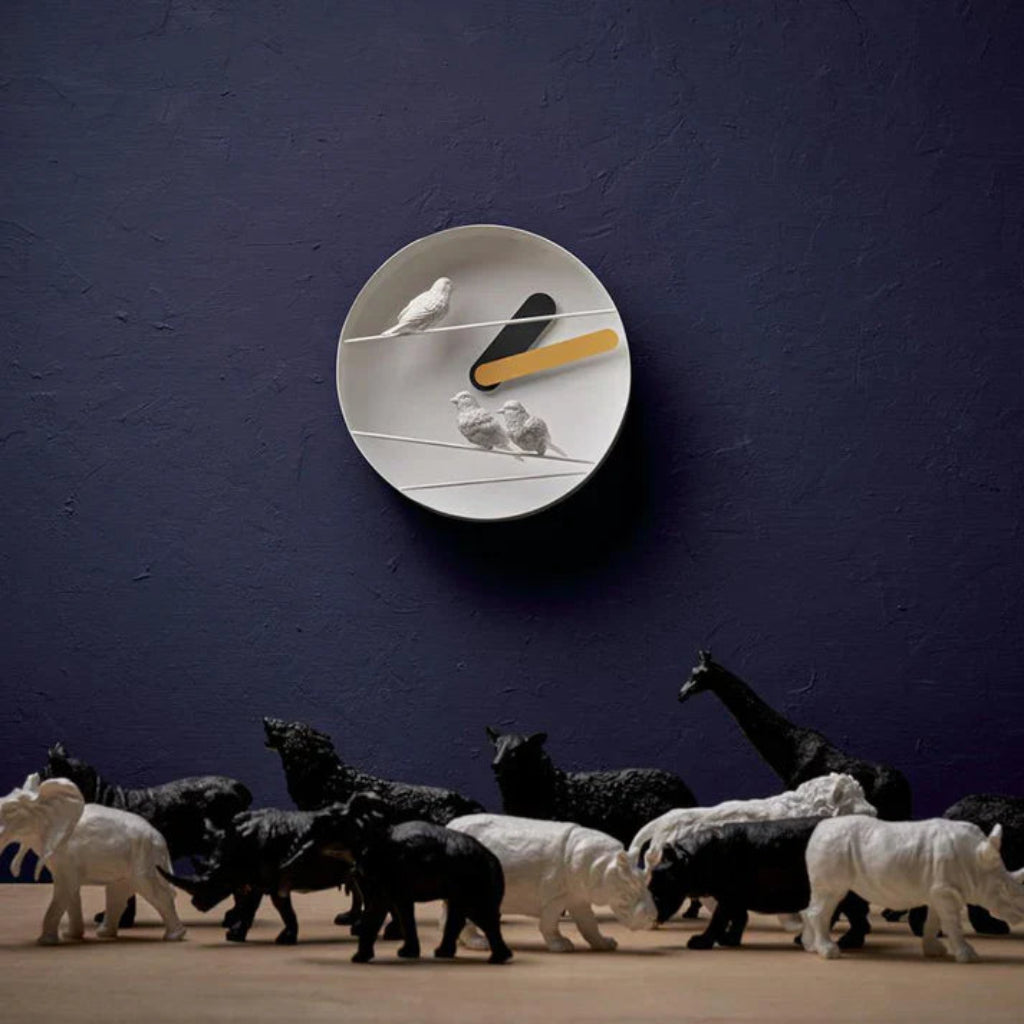 Clock Haoshi Sparrow Round Yellow Gray Spacio India