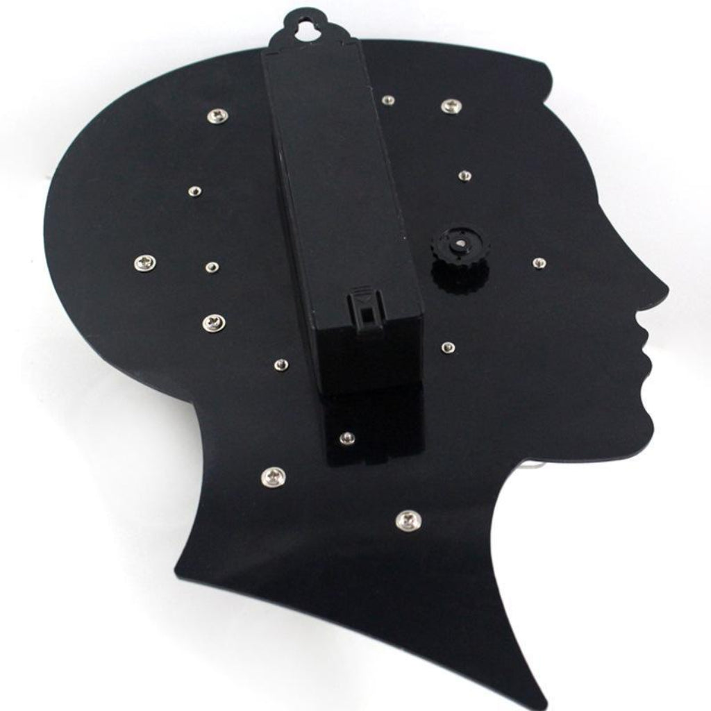 Black silhouette of a woman's head with decorative elements on a white background