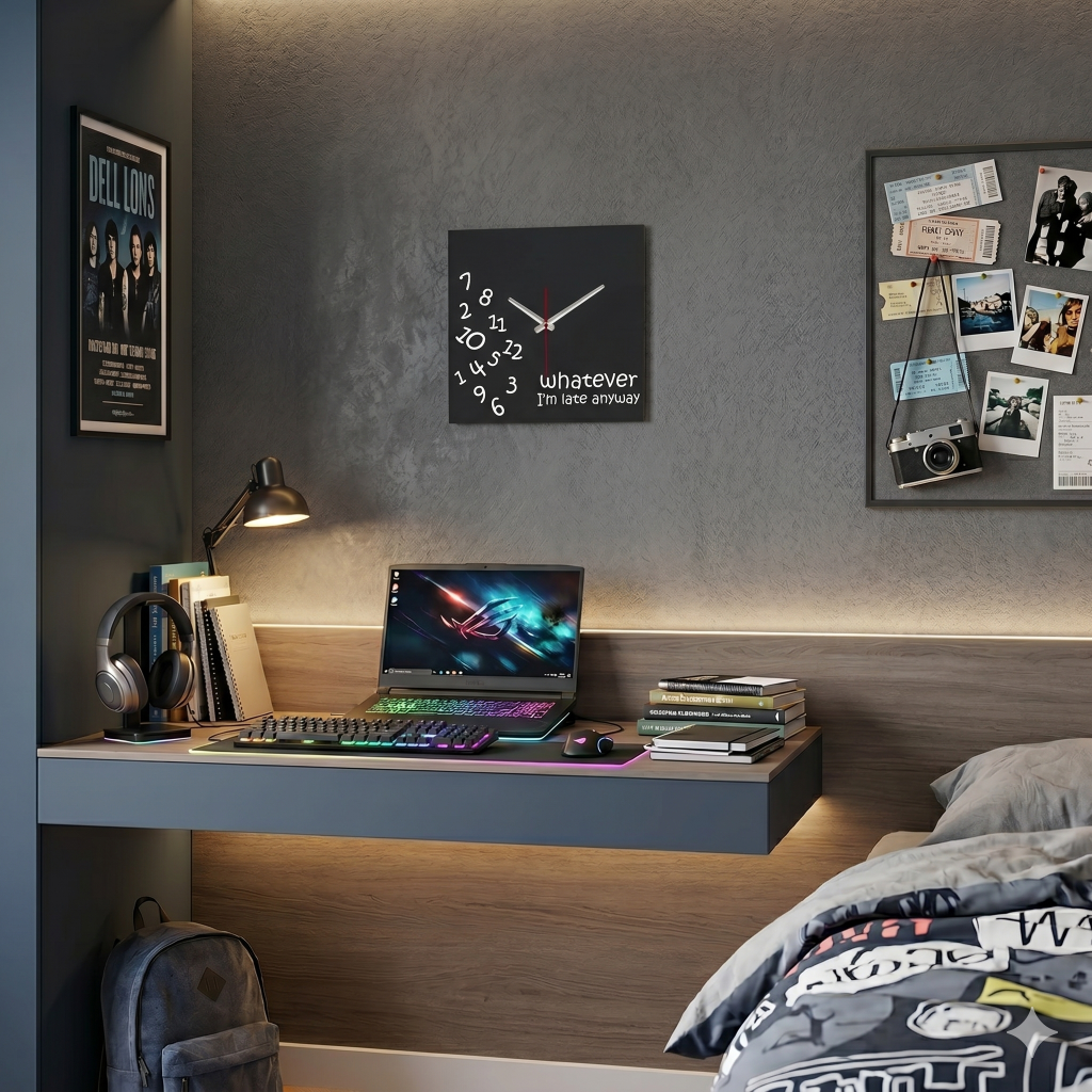 Whatever funky wall clock in a young teenager room