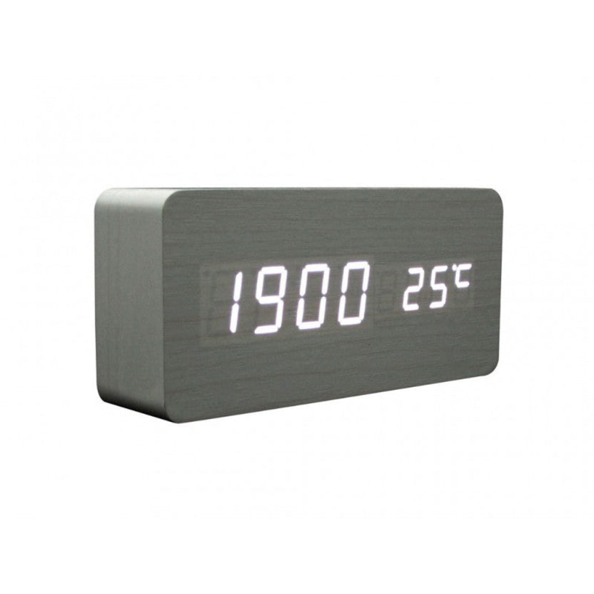 Wood LED Rectangle White Alarm Table Clock by Kairos | Just for Clocks