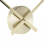 Gold clock mechanism on a white background