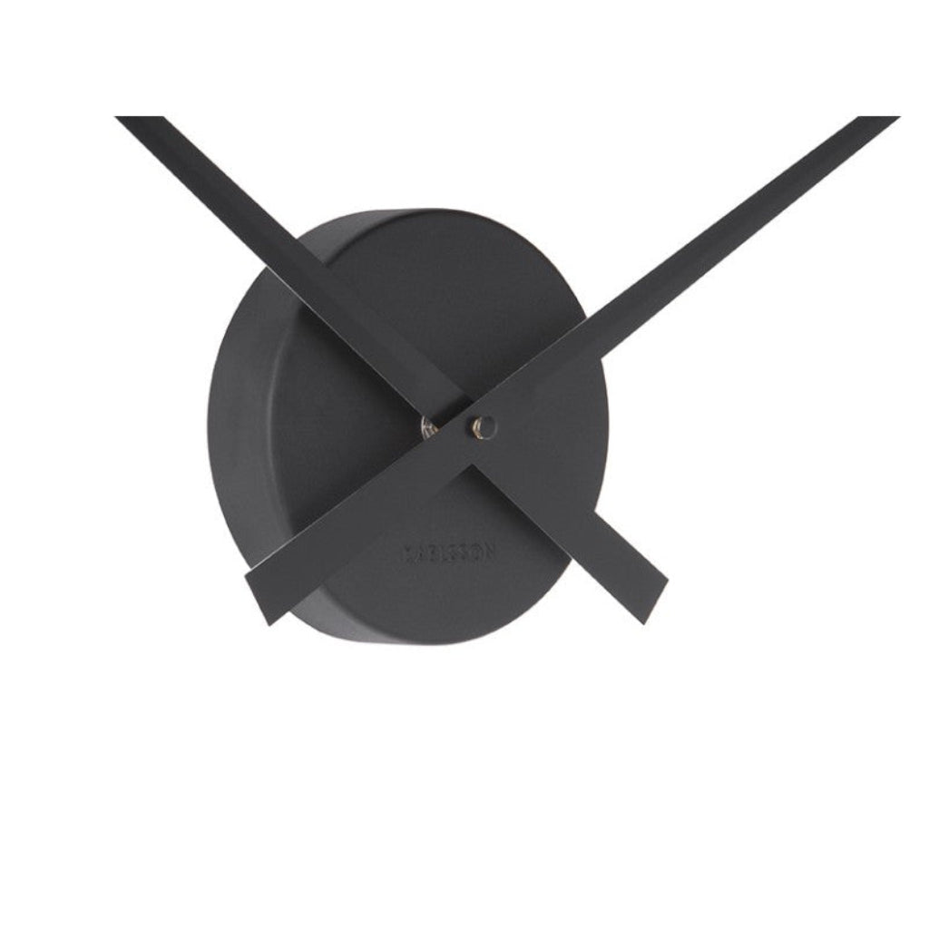 Black clock mechanism on a white background