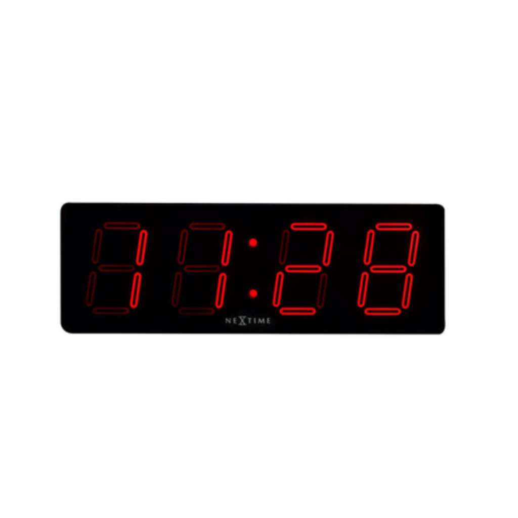Digital clock with red LED display on a white background from Nextime available at Spacio retail stores in Mumbaii & Kolkata and online.