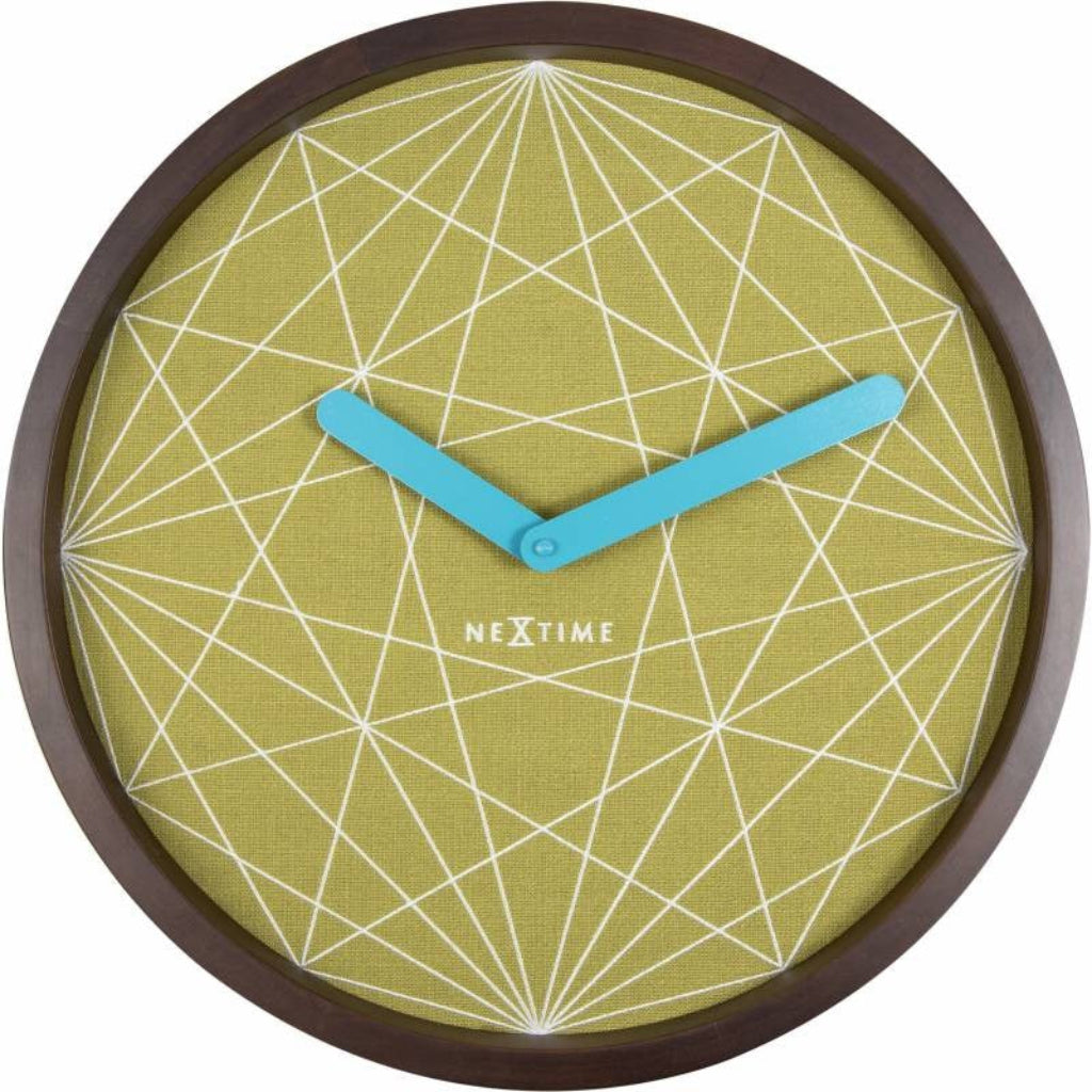 Wall clock with geometric design and brown frame on a white background from nextime available at Spacio retail stores in Mumbaii & Kolkata and online.