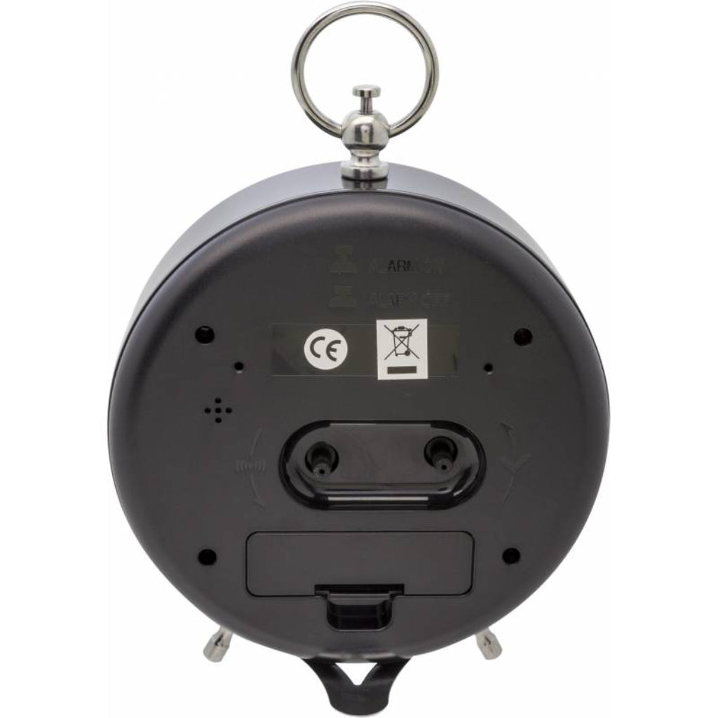 Back view of a black retractable dog leash with metal clip on a white background