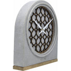 Decorative clock with lattice design on a white background