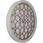 Decorative wall clock with geometric pattern on a white background