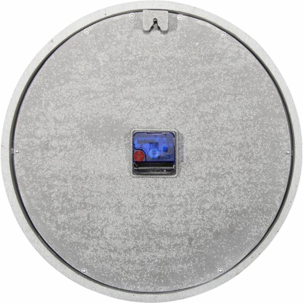 Round metallic cover with a small digital display on a white background