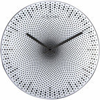 Wall clock with black dot pattern on a white background from Nextime available at Spacio retail stores in Mumbaii & Kolkata and online.