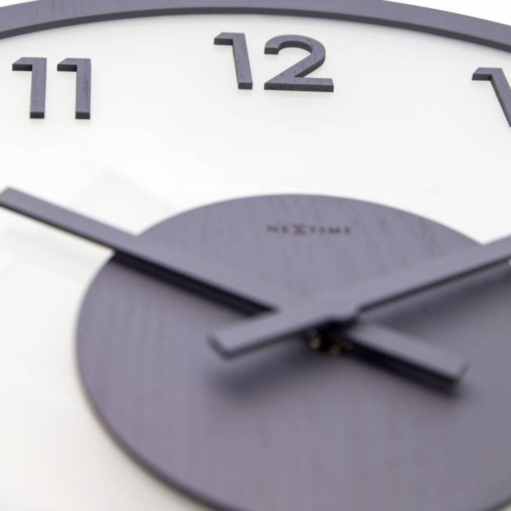 Wall clock with a white face and black hour, minute, and second hands on a white background.