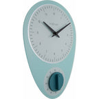 Light blue wall clock with a timer on a white background