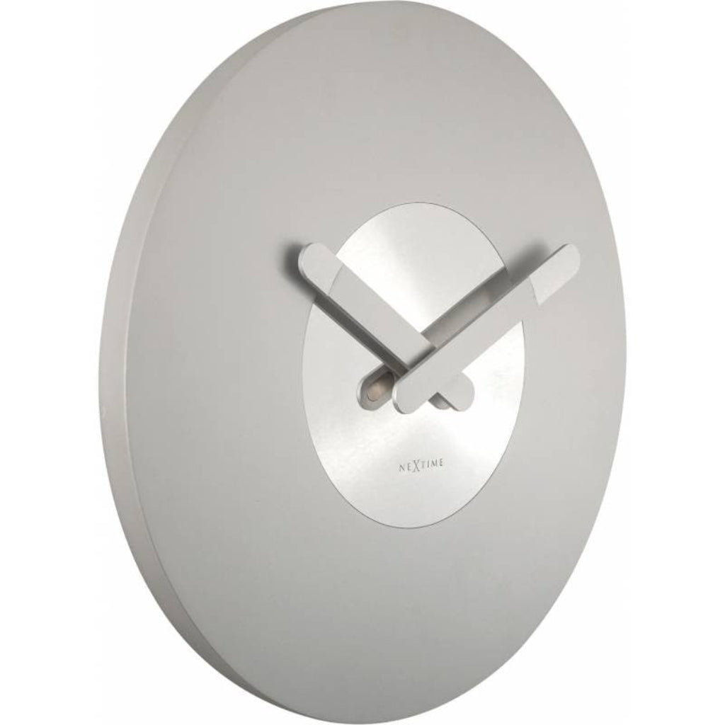 White wall clock with a minimalist design on a white background available at Spacio retail stores in Mumbaii & Kolkata and online.
