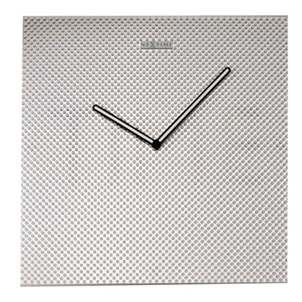 Square wall clock with black hour markers on a textured white background available at Spacio retail stores in Mumbaii & Kolkata and online.