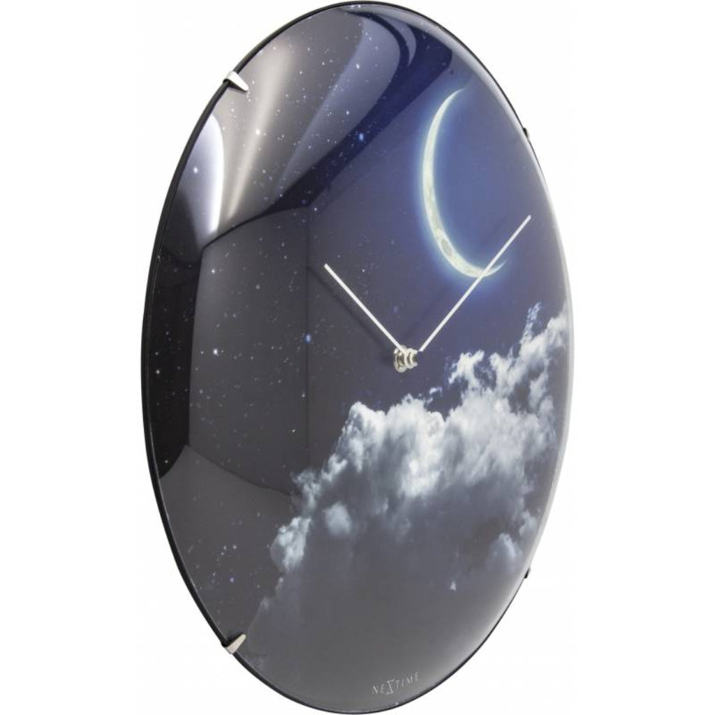 Decorative wall clock with celestial design featuring a moon and clouds.