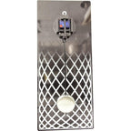 Decorative wall light fixture with metallic grid design on a white background