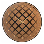 Brown grid-patterned wall clock with gold accents on a white background from Nextime available at Spacio retail stores in Mumbaii & Kolkata and online.