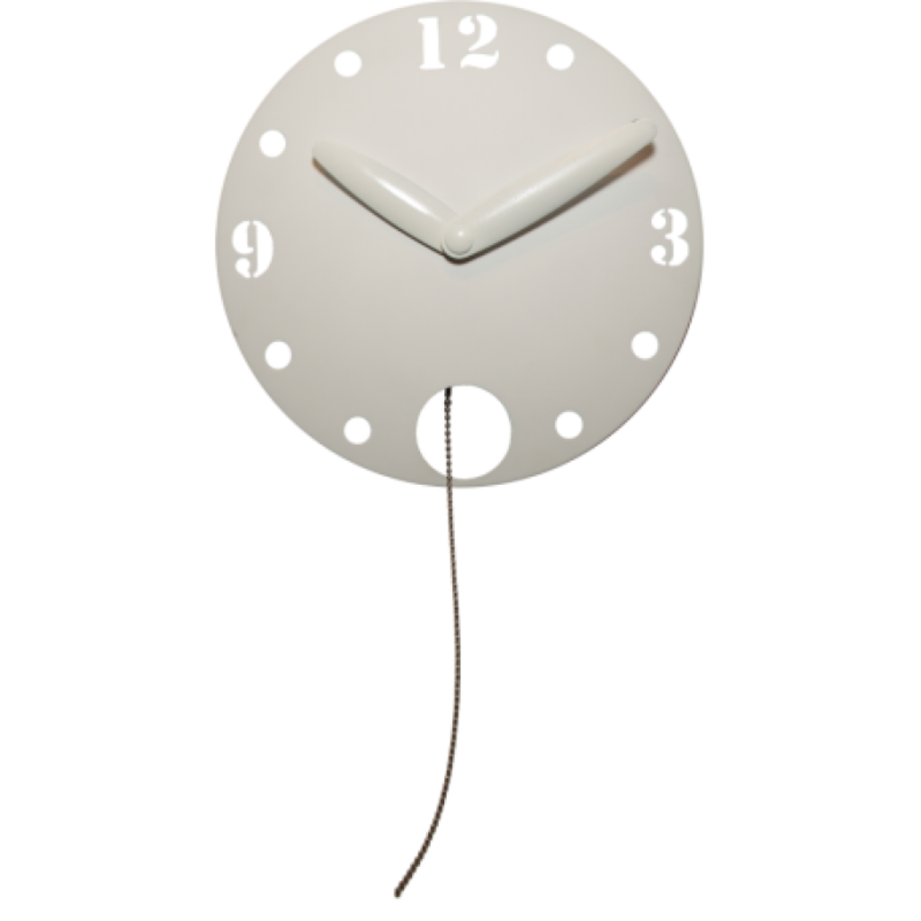 White wall clock with a pendulum on a white background  from Nextime available at Spacio retail stores in Mumbaii & Kolkata and online.