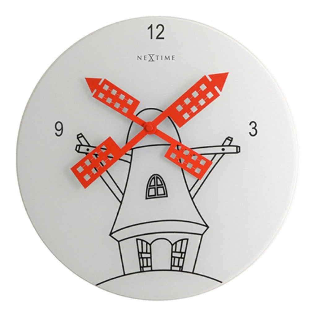 Wall clock with windmill design and 'NeXtime' branding on a white background from Nextime available at Spacio retail stores in Mumbaii & Kolkata and online.