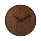 Wooden wall clock with brand name on a white background