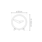 Line drawing of a clock with dimensions labeled