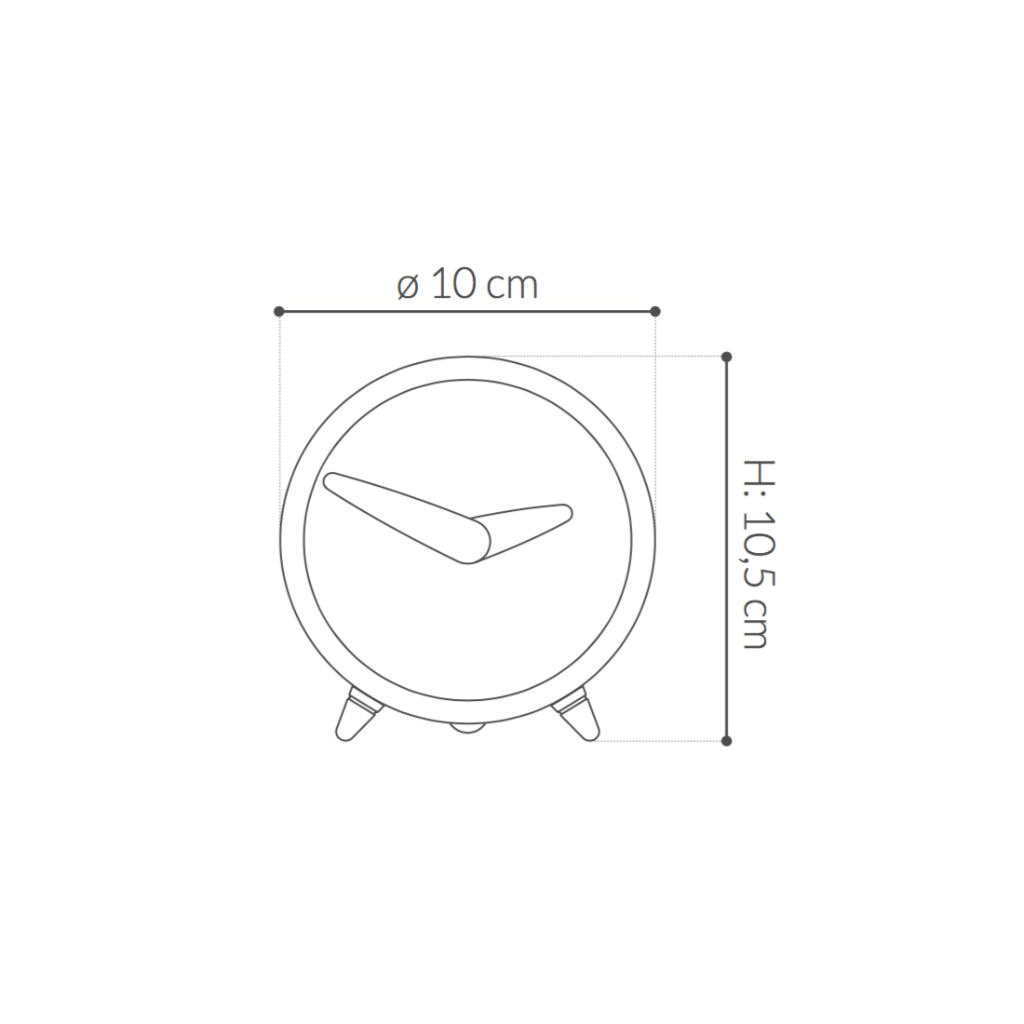 Line drawing of a clock with dimensions labeled