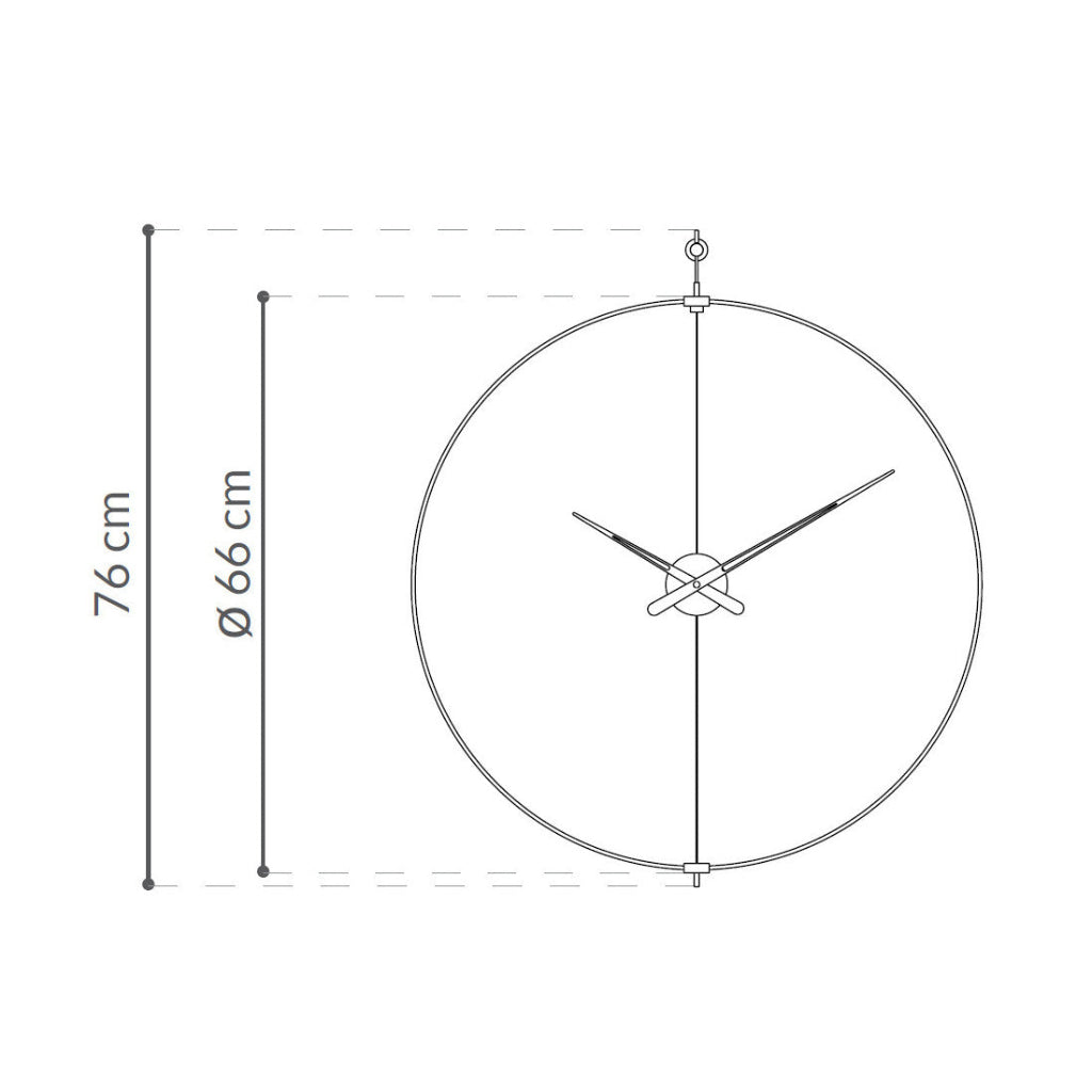 Measurement diagram of a wall clock with dimensions on a white background