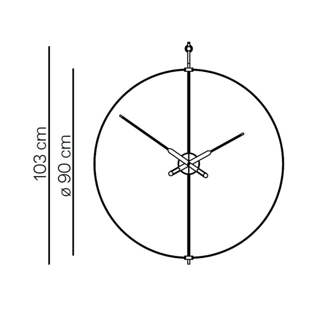 Diagram of a wall clock with dimensions indicated