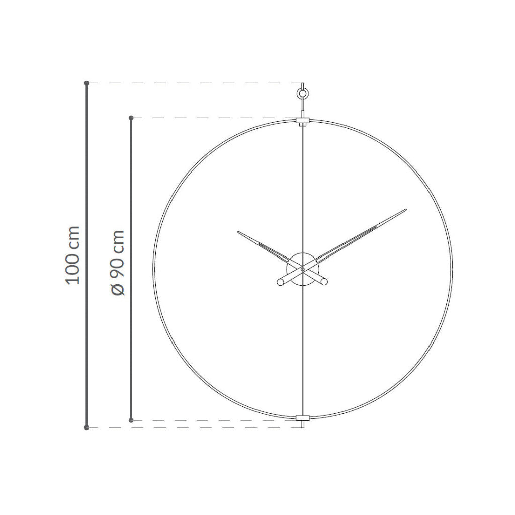 Measurement diagram of a wall clock with dimensions indicated.