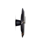 Modern wall clock with black and gold design on a white background