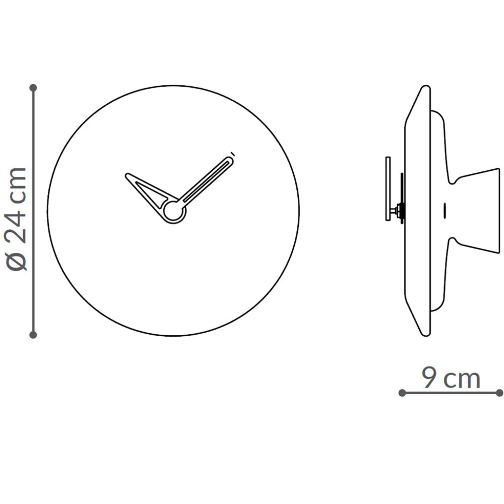 Technical drawing of a wall clock with dimensions