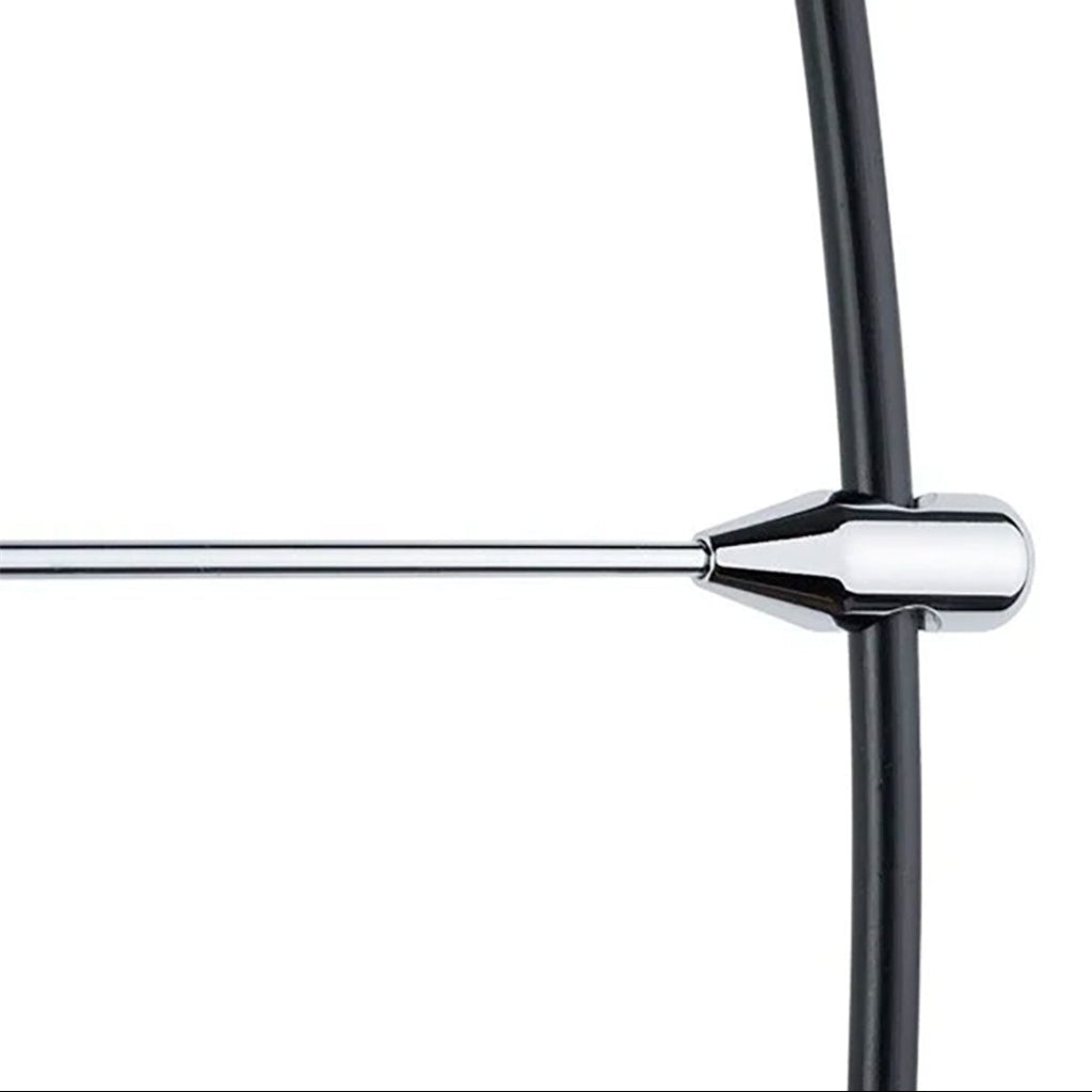 Close-up of a chrome towel bar on a white background