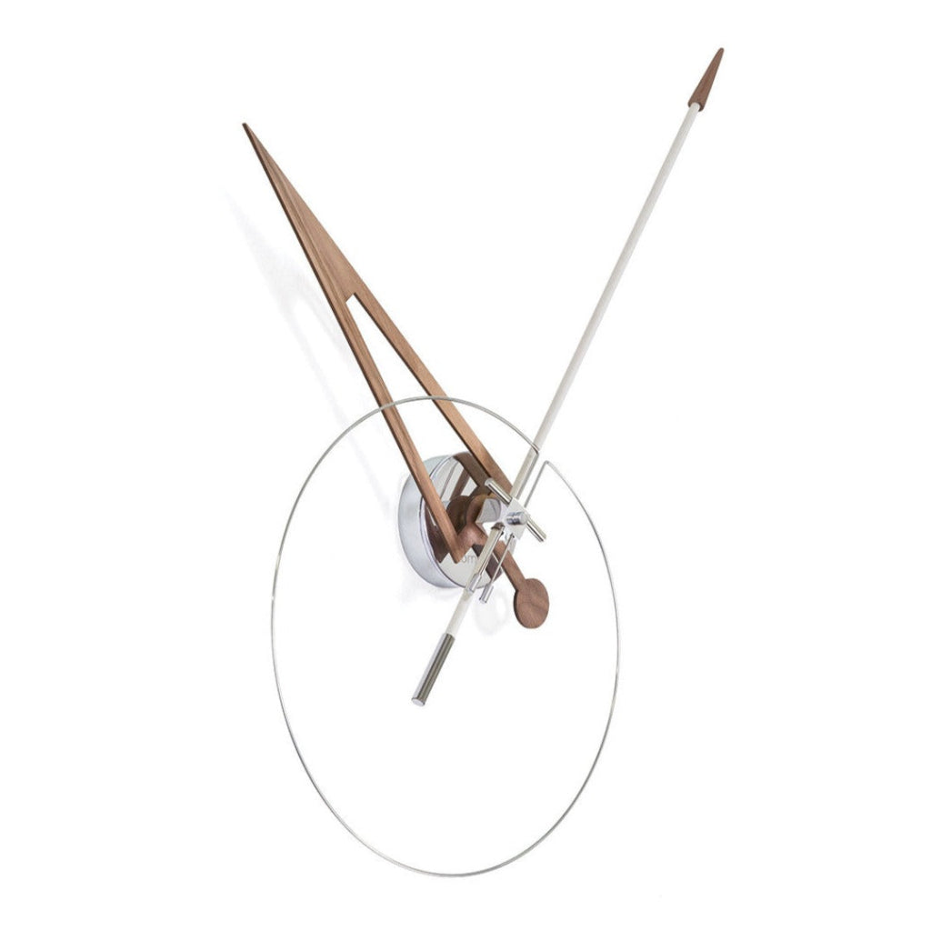 A Nomon clock with a sleek metal rod, combining functionality and design. available at Spacio retail stores in Mumbaii & Kolkata and online.