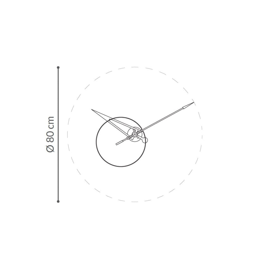 Technical drawing of a wall clock with dimensions on a white background