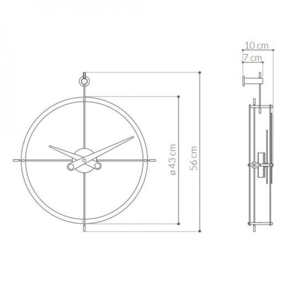 Technical drawing of a wall clock with dimensions