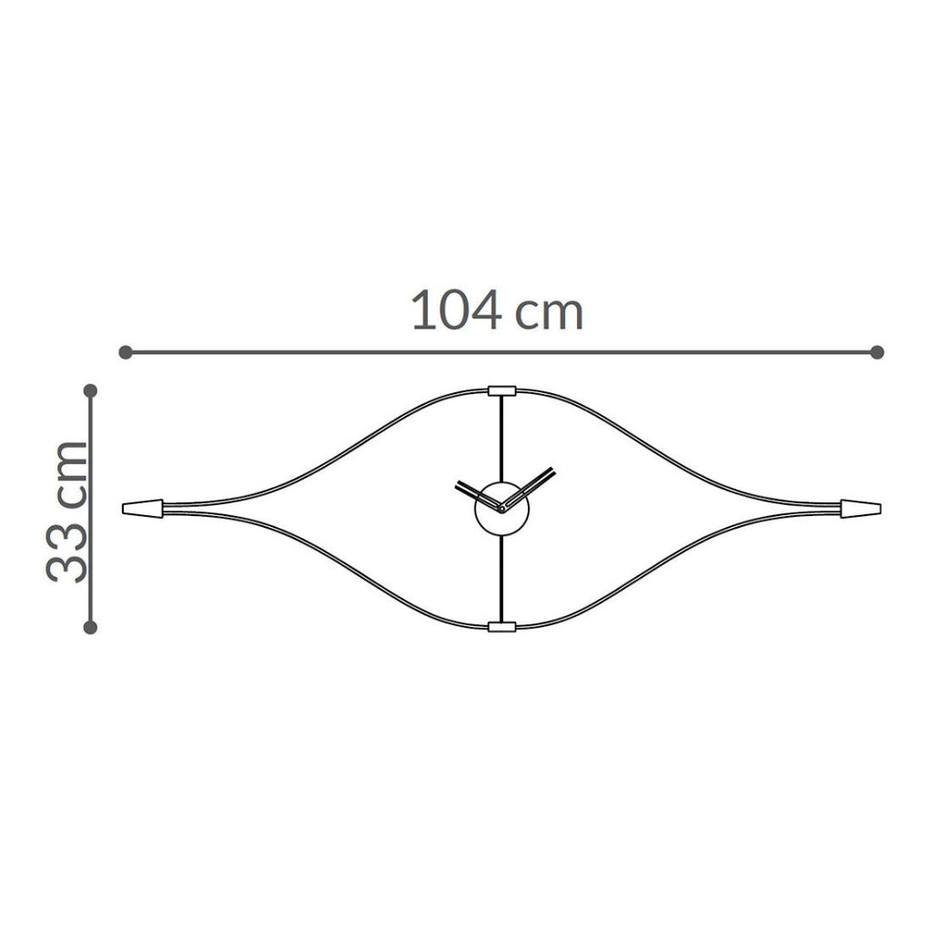 Measurement diagram of a wall clock with dimensions 104 cm width and 33 cm height.