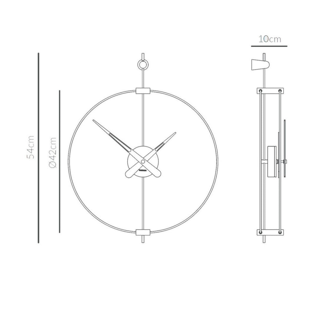 Technical drawing of a wall clock with dimensions