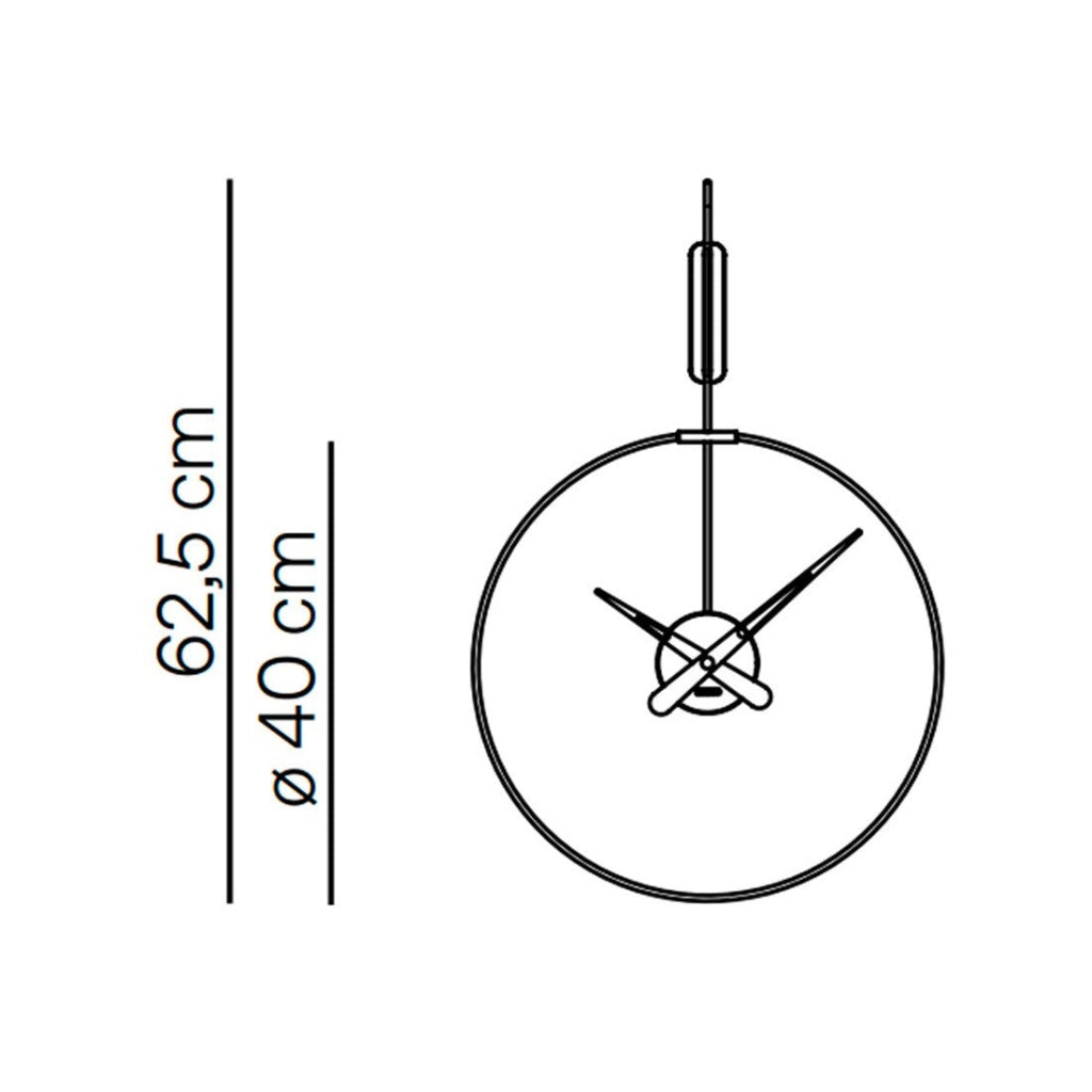 Measurement diagram of a wall clock with dimensions 62.5 cm height and 40 cm diameter.