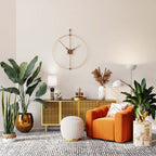 Nomon Spain Mini Barcelona Premium Gold MBARGPREM on wall of modern, warm interior with other decor & furniture accessories available at Spacio India for luxury home decor collection of Timepieces & Clocks.