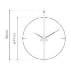 Technical drawing of a wall clock with dimensions on a white background