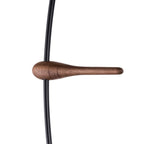 Wooden handle on a black cable against a white background