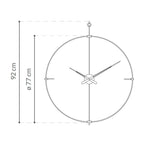 Technical drawing of a wall clock with dimensions on a white background