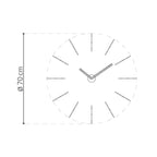 Wall clock with dimensions indicated on a white background