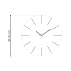 Wall clock with dimensions indicated on a white background