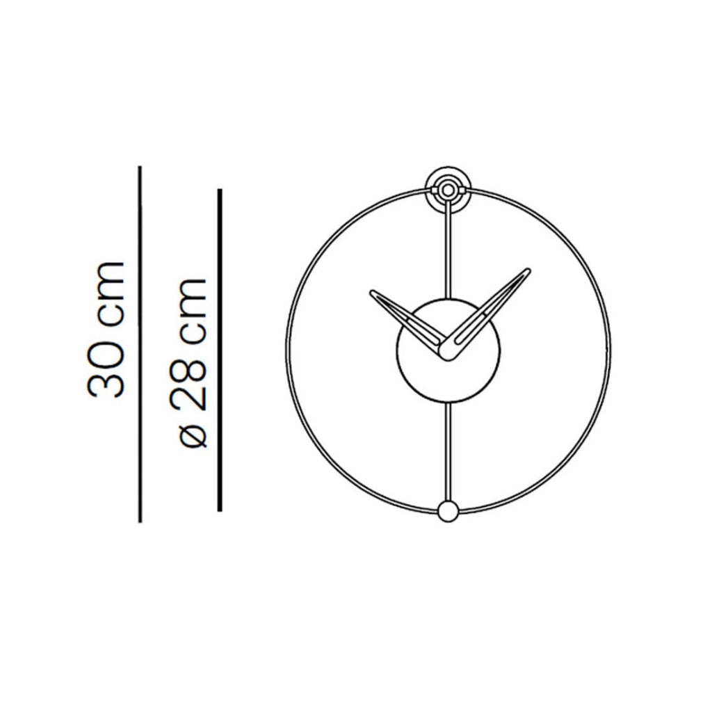 Measurement diagram of a clock with dimensions 30 cm, 28 cm, and diameter 28 cm on a white background.