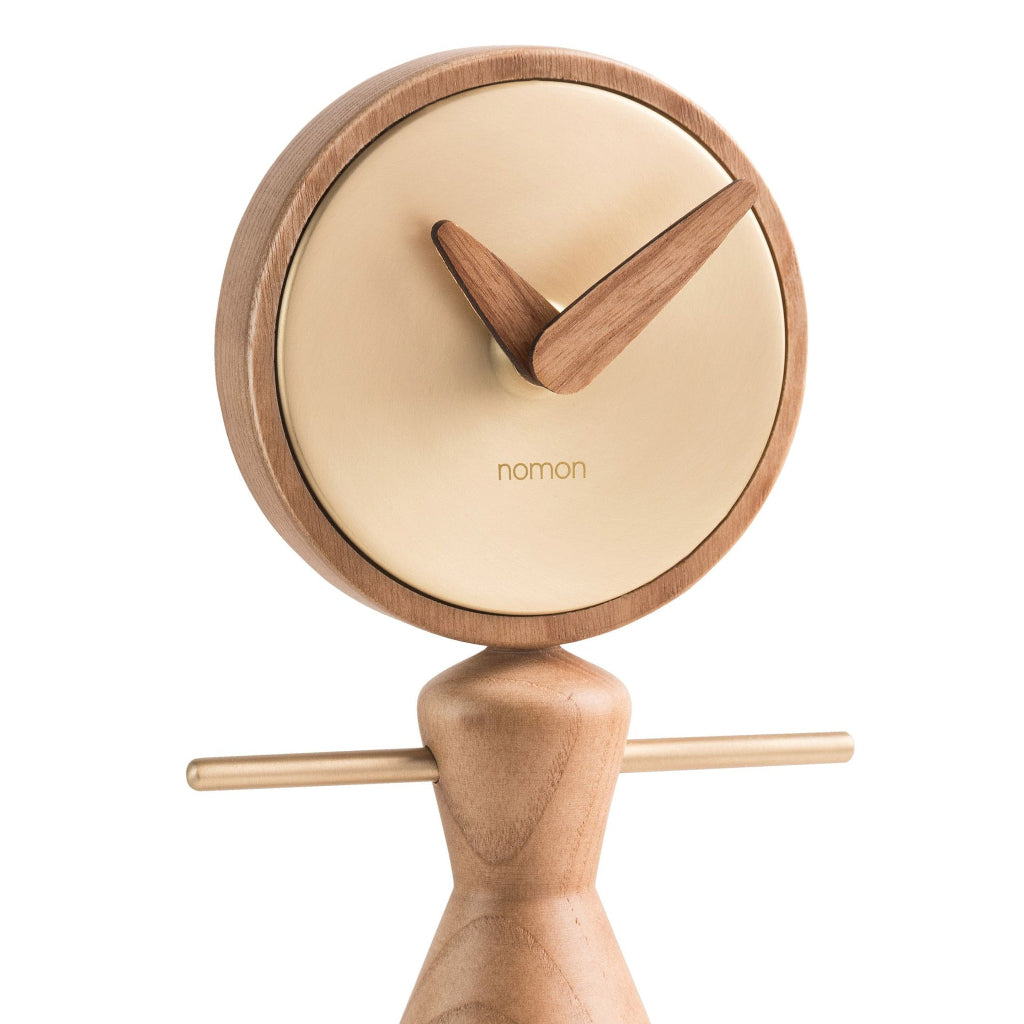 Wooden clock with a minimalist design on a white background