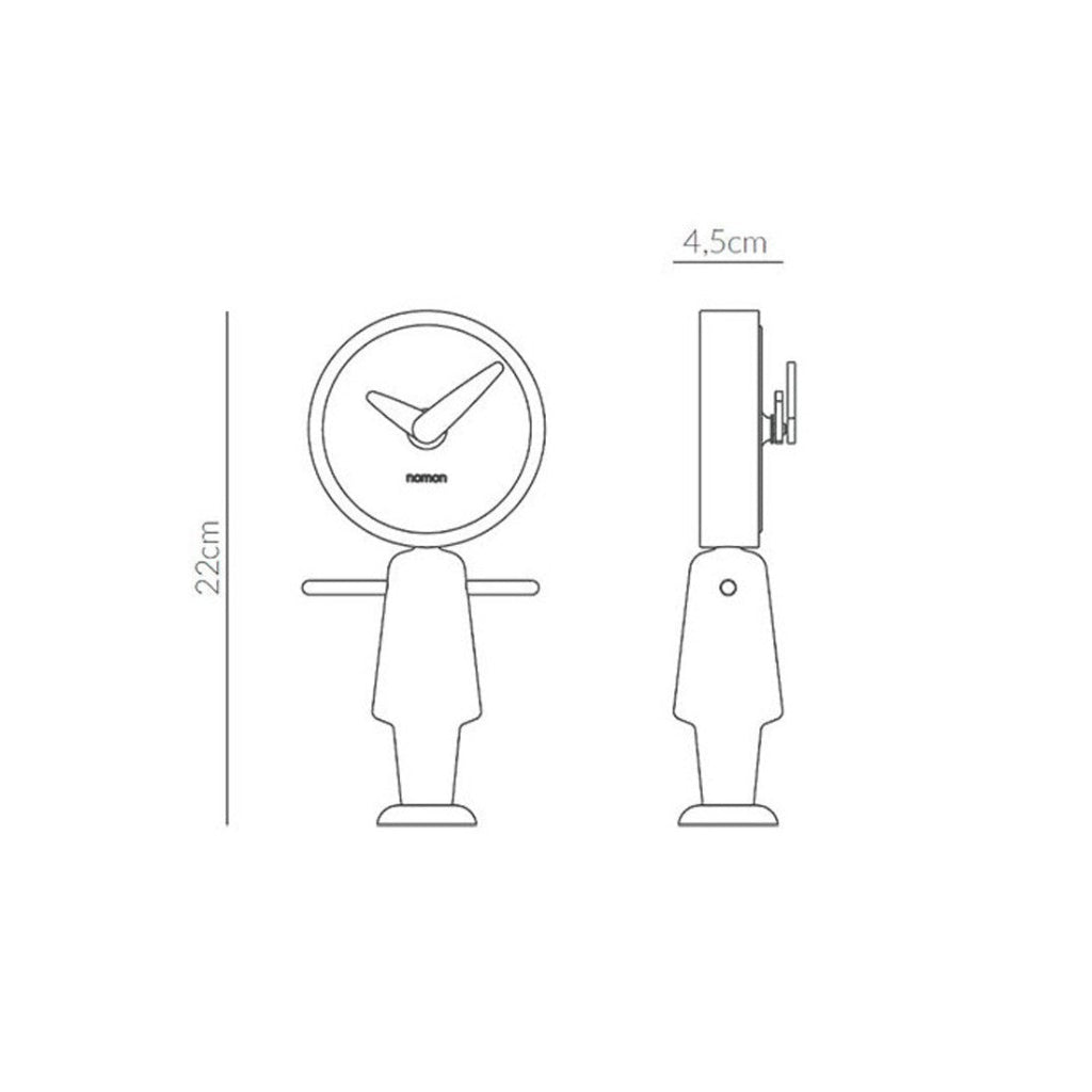 Line drawing of a wall clock with dimensions indicated on a white background