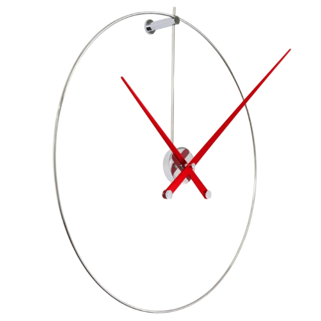 Modern wall clock with red hands on a white background available at Spacio retail stores in Mumbaii & Kolkata and online.